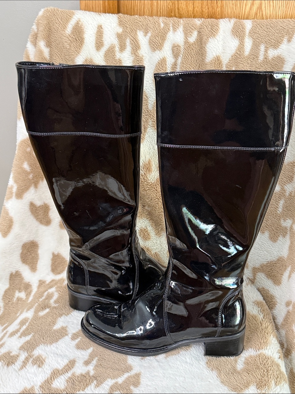 La CANADIENNE Black Patent Knee-High Riding Boots